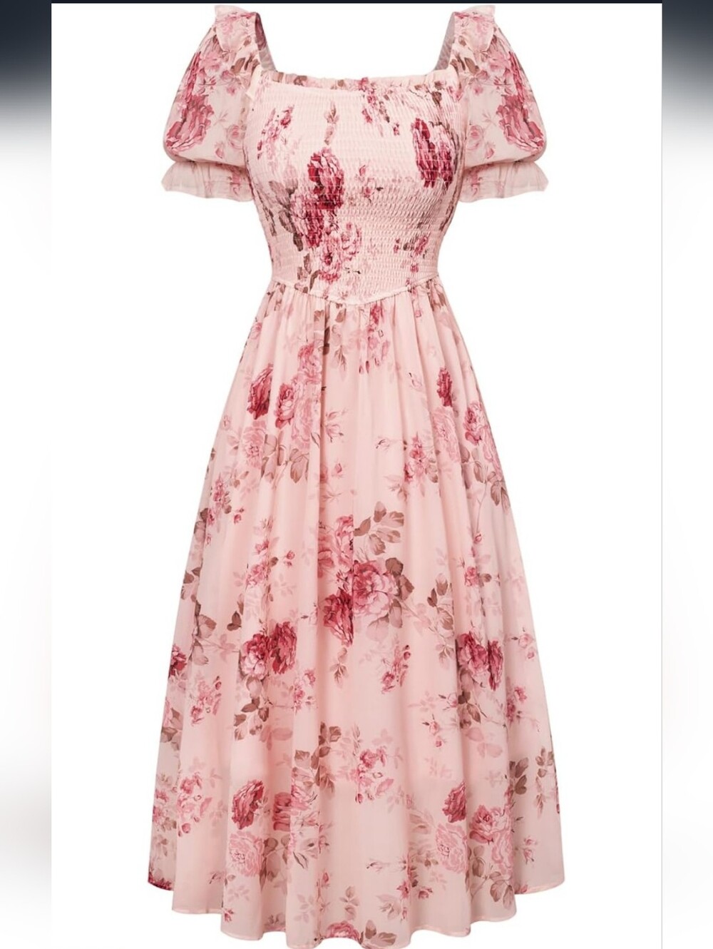 Scarlet Darkness Floral Victorian Cottagecore Puff Sleeve Smocked Chiffon Dress